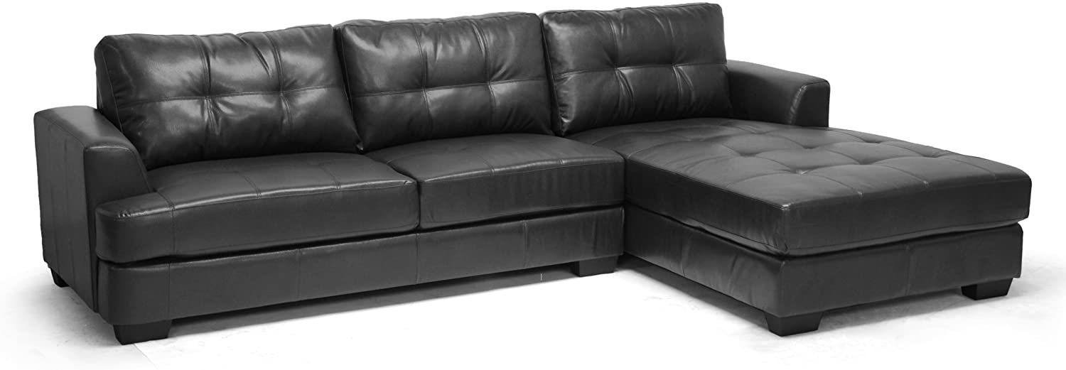 Poundex Bobkona Atlantic Black Leather, Dobson Leather Modern Sectional Sofa
