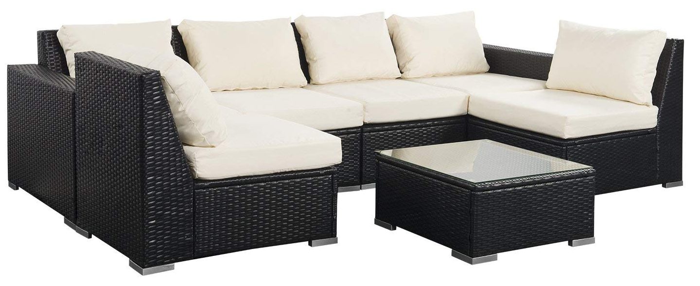 7-Piece Outdoor Wicker Patio Furniture Sectional Conversation Set