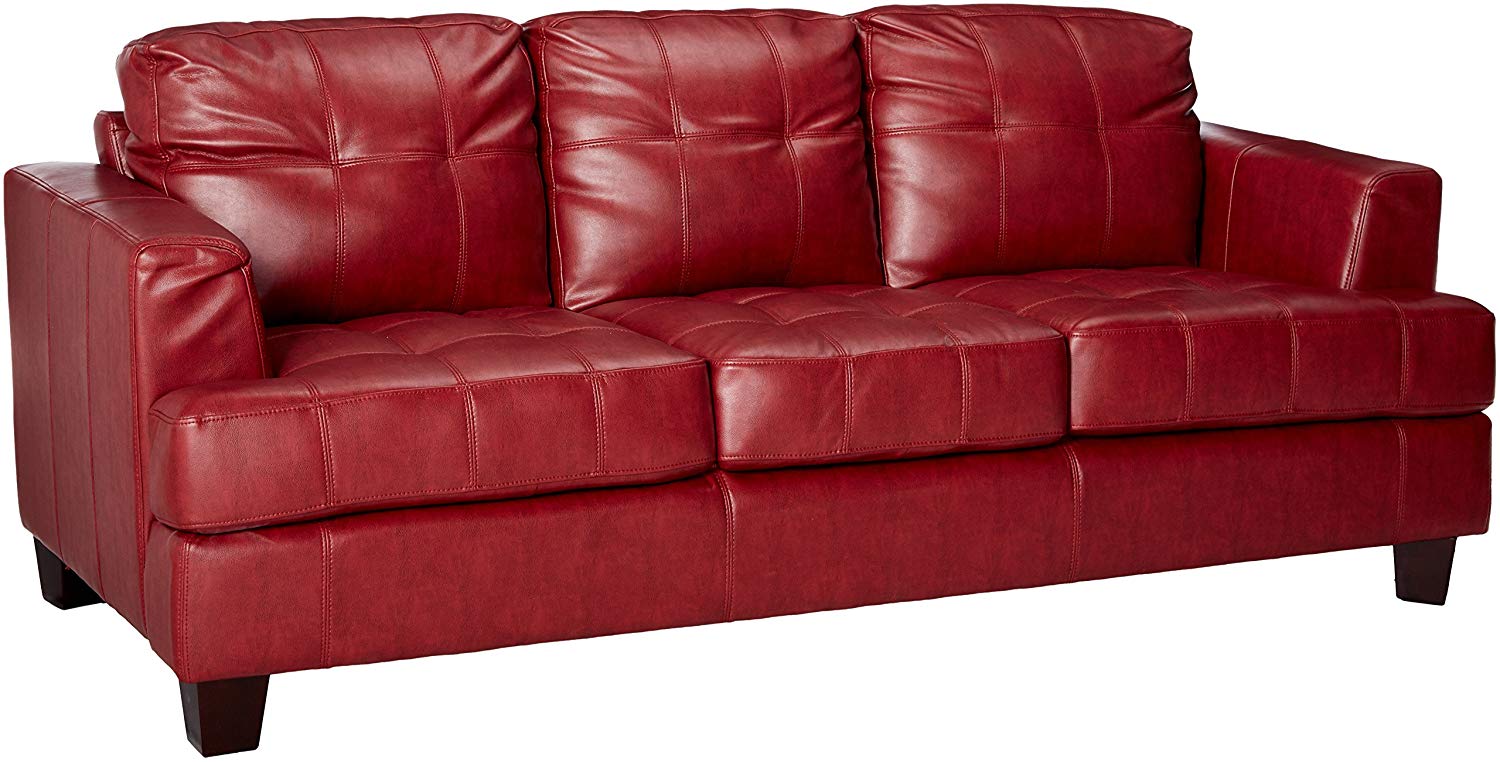 ashmore small leather sofa red