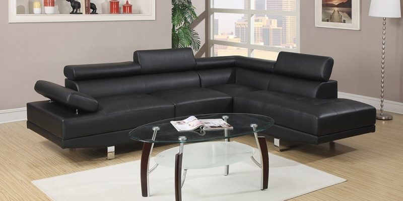 Poundex Bobkona Atlantic Black Leather Sectional 2-Piece Sofa Review