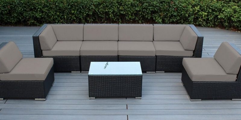 7-Piece Outdoor Wicker Patio Furniture Sectional Conversation Set