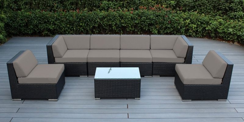 7-Piece Outdoor Wicker Patio Furniture Sectional Conversation Set